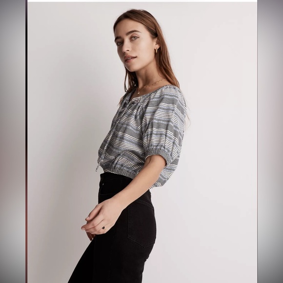 NWT Size XL Madewell Jacquard Keyhole Crop Top in Tranquil Ocean - Picture 4 of 11